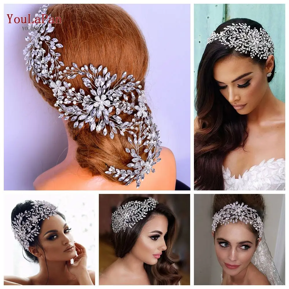 YouLaPan Cathedral Wedding Tiara Luxurious Rhinestone Headband Alloy Flower Headpiece Handmade Bridal Hair Accessories HP390