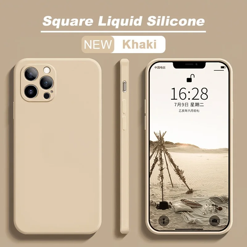 Luxury Original Square Liquid Silicone Case For i Phone 12 11 Pro Max Mini X XR XS 7 8 6s Plus SE 2020 Shockproof Soft Cover | Мобильные