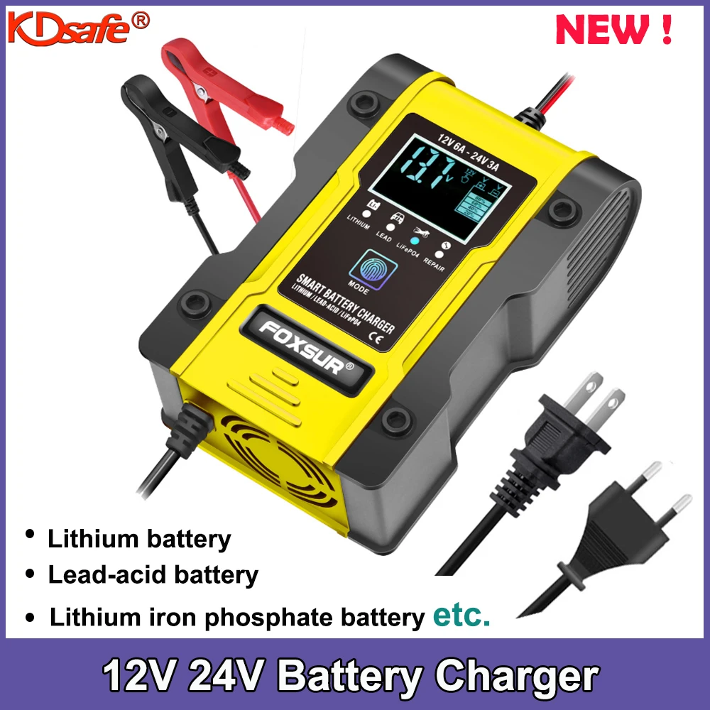 Nuevo de litio de 12,6 V cargador de batería del coche 12V 12V 24V 6A pulso reparación inteligente cargador AGM GEL de plomo-ácido LiFePO4 LiPo 7-etapa cargador