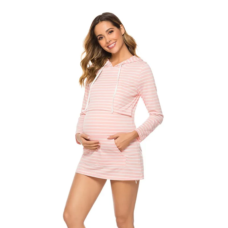 Pregnant mother breastfeeding sweater Maternity Long Sleeve Striped Hoodie Nursing Tops Sweatshirt For Breastfeeding #3AA9 (14)