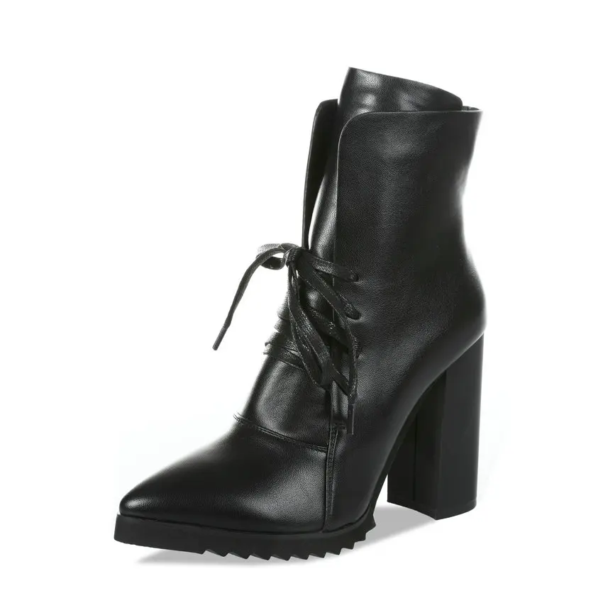 Женские черные ботинки «Челси» на высоком квадратном каблуке; женские ботильоны из искусственной кожи с острым носком на шнуровке; повседневные модельные ботинки;