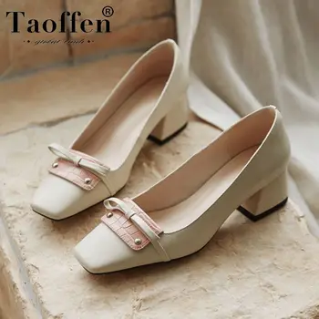 

Taoffen Genuine Leather Hot Sale Pumps New Spring Shallow Shoes Women Wedding Party Bowtie Pumps Footwear Size 33-40