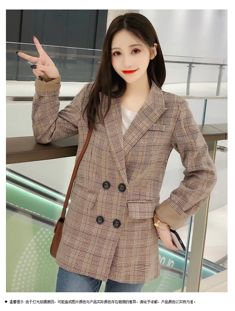 Womens Blazers Check Suit Jacket Woman Spring and Autumn New Korean Long Loose Slim Casual British Style Suit Jacket Woman