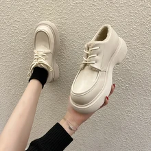 Zapatos informales de estilo británico para mujer, zapatillas de cuero Oxford con punta redonda y correa de tacón bajo, Mary Jane, zapatos cálidos de terciopelo