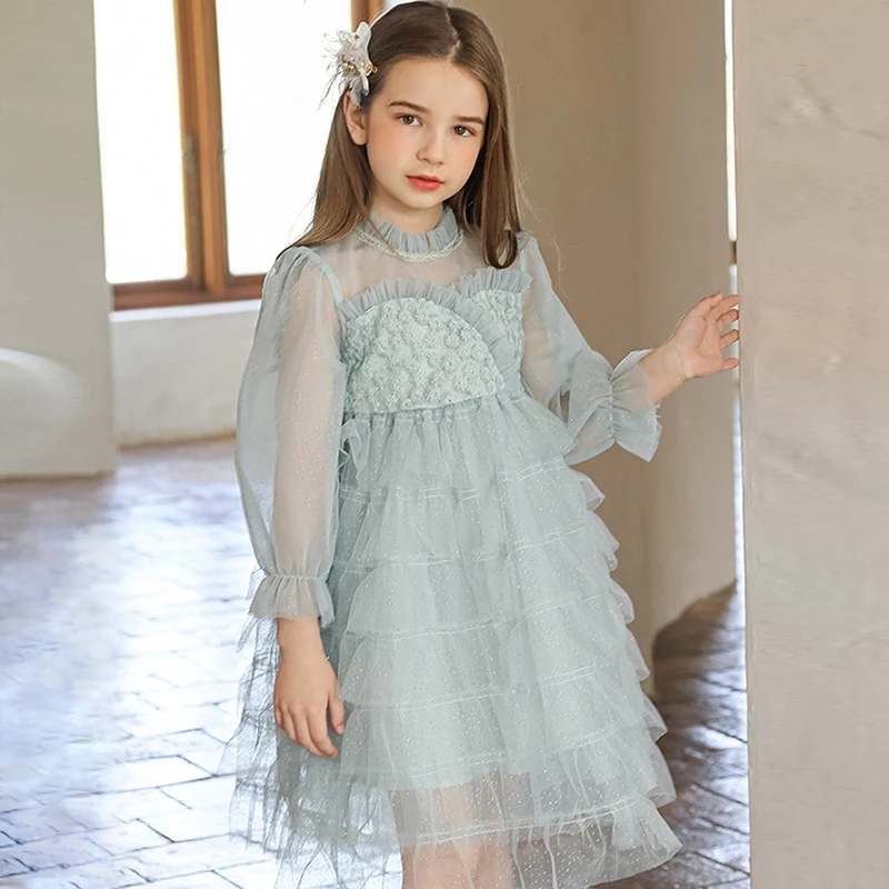 new model children's dress Autumn Full Sleeve Dresses for Girls Flower Wedding Party Tulle Dress Girl Birthday Elegant Gown Spring Tutu Children's Dresses fancy baby dresses