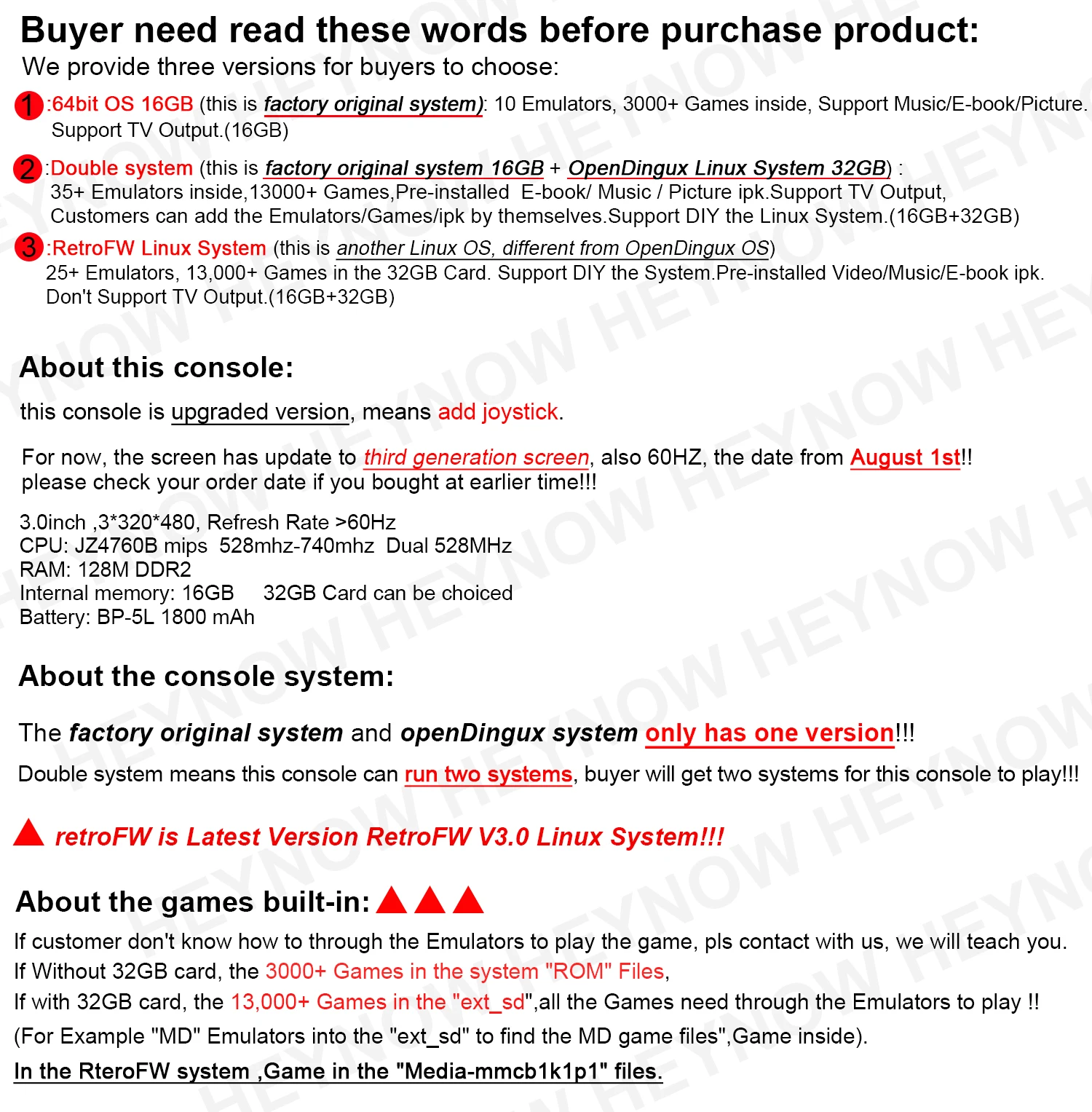 Upgraded RS97 Plus 60Hz 3.0inch Double System Retro Game Console RetroFW OS Portable Handheld Game