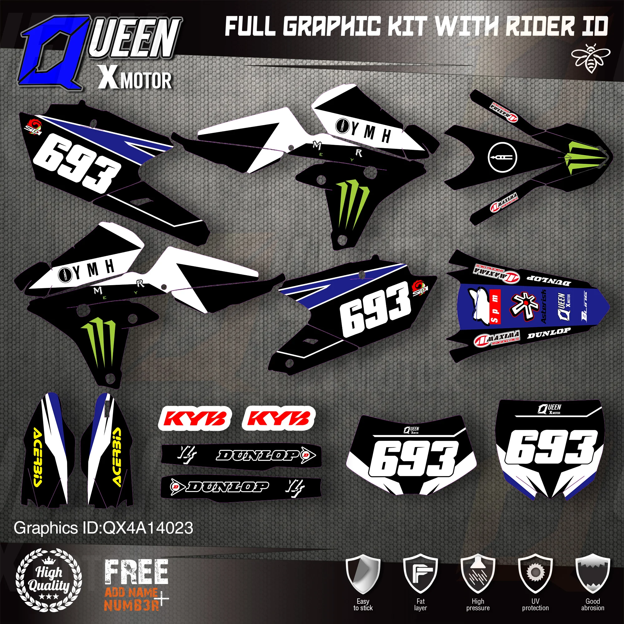 QUEEN X MOTOR Custom Team графические фоны наклейки 3M Набор наклеек для YAMAHA 14-18YZ250F 15-18YZ250FX WRF250
