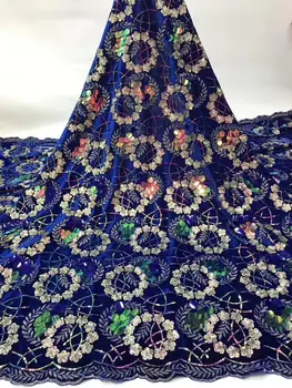 

Nigerian Lace Fabric 2019 High Quality Sequin Velvet Lace Fabric Royal Blue Gold Embroidered Tulle African Velvet Lace Fabric