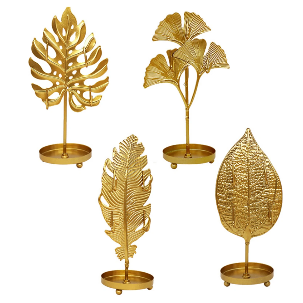 

AA Earring Storage Box, Leaf-Shaped Holder, Jewelry Necklace Creative Desktop Decorative Small Golden Hollow-out Container