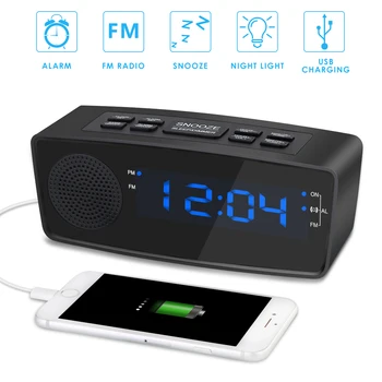 

2020 Modern Design Alarm Clock FM Radio With Alarm Buzzer Snooze Sleep Function Compact Digital LED Time Display Clocks US Plug