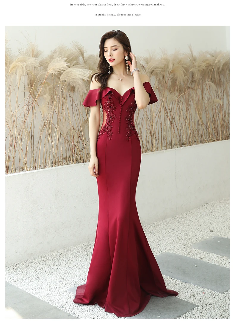 New sexy wine long mermaid lady girl women princess banquet performance party ball prom dress gown free shipping burgundy prom dresses