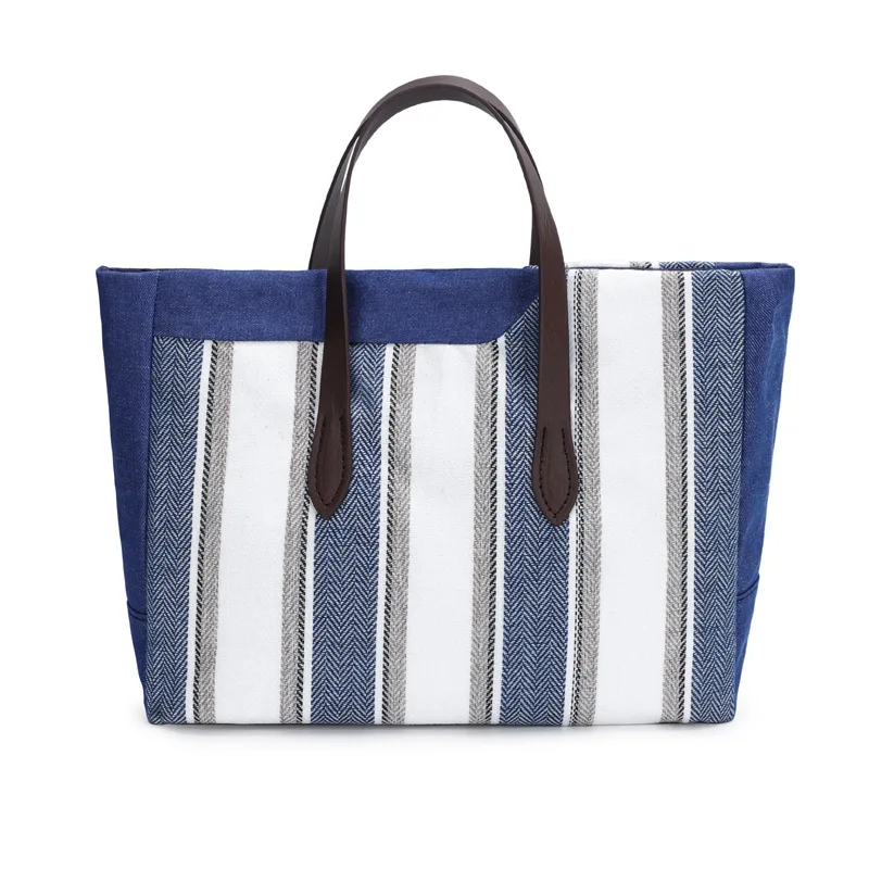 

Retro Canvas Tote Bag Large Capacity Daily Commuter Shoulder Bag Fashion Stripes