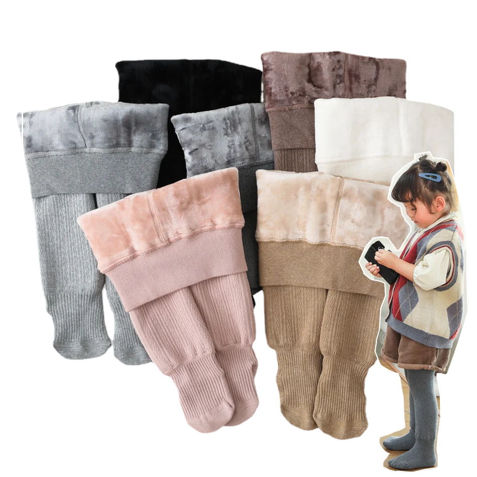 Winter New Plush White Bottomed Pantyhose Children's 5-year-old Thickened Solid Color Baby Warm Pantyhose