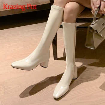 

Krazing pot hot French romantic chic square toe round med heel beauty lady streetwear charming simple style knee-high boots L18