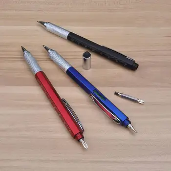 

Multifunctional Ballpoint Pen Touching Level Screwdriver Gift Stationery Pen Small Rod Silver Ballpoint Refill with Blue R9M6
