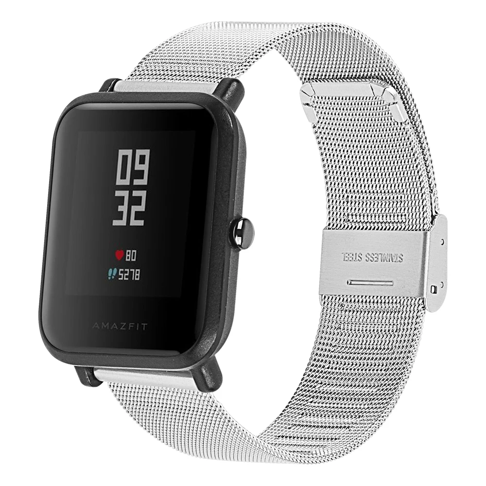 Snap Button Milanese Metal Watchband For Xiaomi Huami Amazfit Bip Stainless Steel Slide Fastener Watch Band Wristband Strap