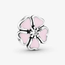 925 Серебряный цветок клип Шарм с розовой эмалью& CZ подходят Pandora браслет DIY ювелирных