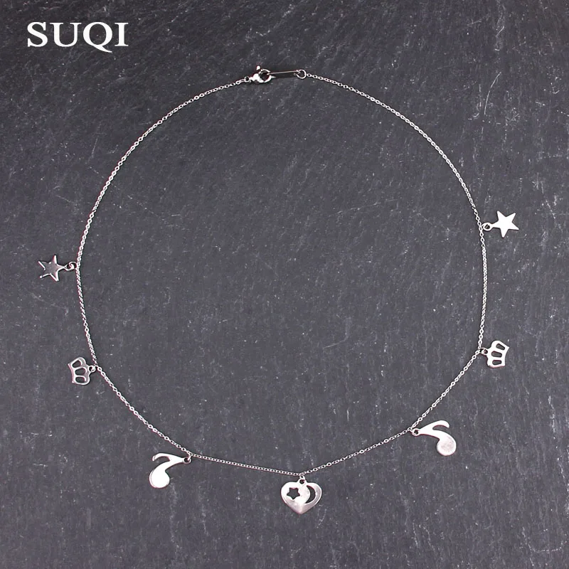 SUQI, не выцветающее ожерелье из нержавеющей стали, якорь, Бабочка, звезда, примечание, женское колье, серебряные ожерелья, подвески, Женская цепочка, ювелирное изделие