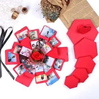 

Hexagonal Explosion Box DIY Photo Album Scrapbook Bomb Boxes Easy to Use Xmas Valentine Present Surprise Birthday Gift