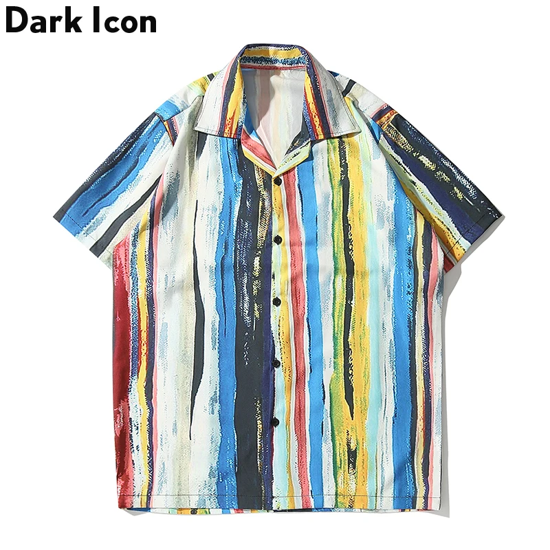 Мужская рубашка в полоску Dark Icon разноцветная с отложным воротником гавайском