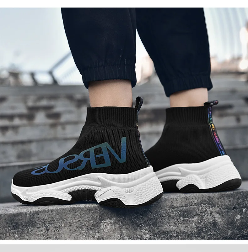 NIKEZI/женские зимние теплые ботинки с Плюшевым Мехом; высокие носки без шнуровки; прогулочные вязаные кроссовки на высокой танкетке; кроссовки в сеточку для спортзала