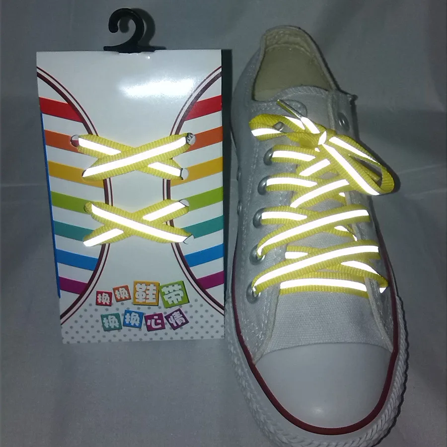 1 пара 120 см плоских светоотражающих ботинок бегуна шнурки безопасности светящиеся шнурки для обуви унисекс для спорта баскетбольной холщовой обуви - Цвет: YELLOW