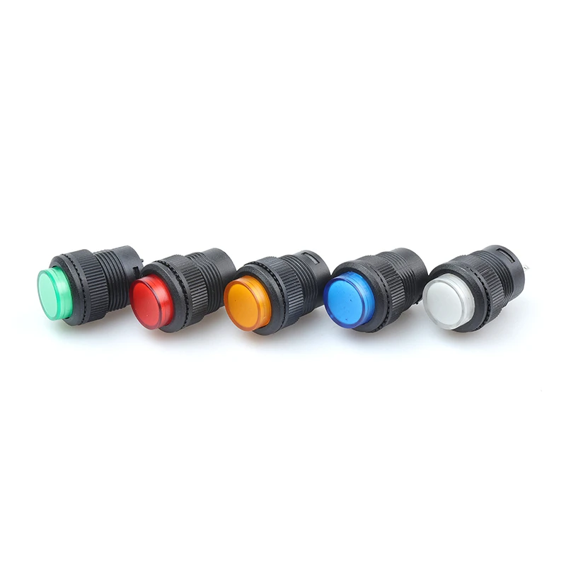5Pcs R16-503 키 버튼 스위치 조그 리셋 자동 잠금 스위치 라운드 2 핀 16MM 빛 없음
