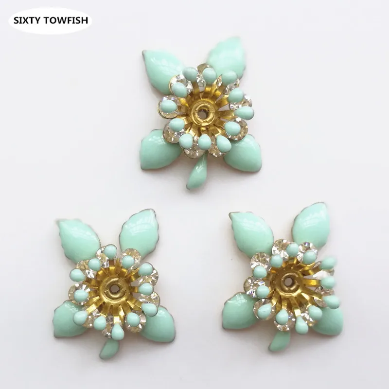 021-17x21mm-Blue 5 Pieces/lot 8 styles Copper Filigree Rhinestone Flower Slice Charms Base Setting DIY Jewelry Accessory Findings - Цвет: 021-17x21mm-Blue