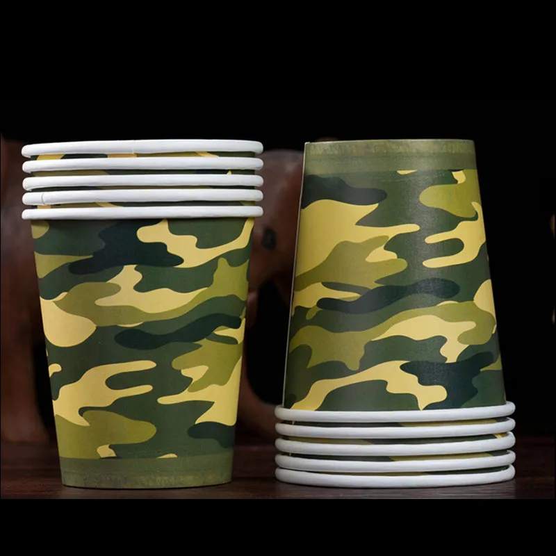 

100pcs High quality camouflage thick cold and hot drink paper cup 250ml 9oz disposable coffee milk tea cup household business