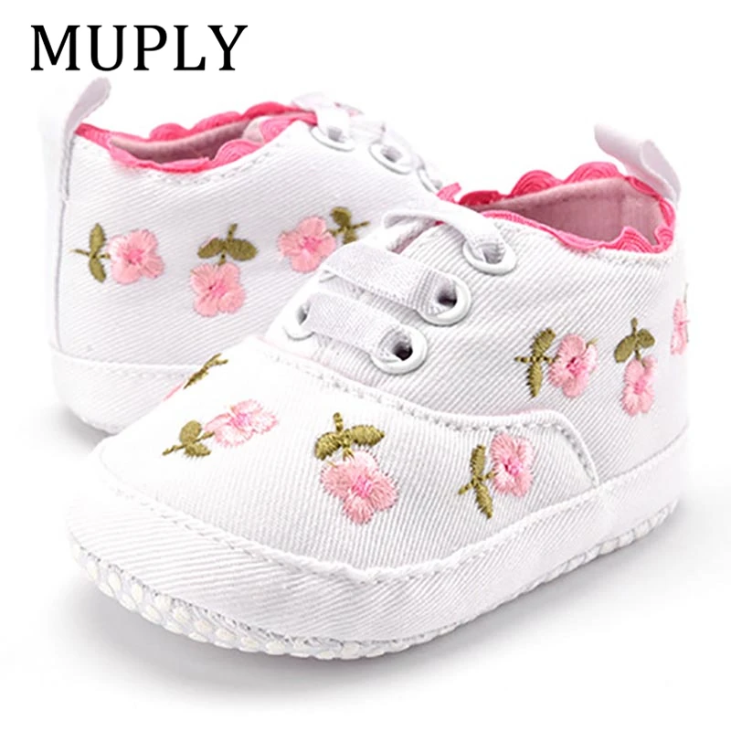Baby Girl Shoes White Lace Floral Embroidered Soft Shoes Prewalker