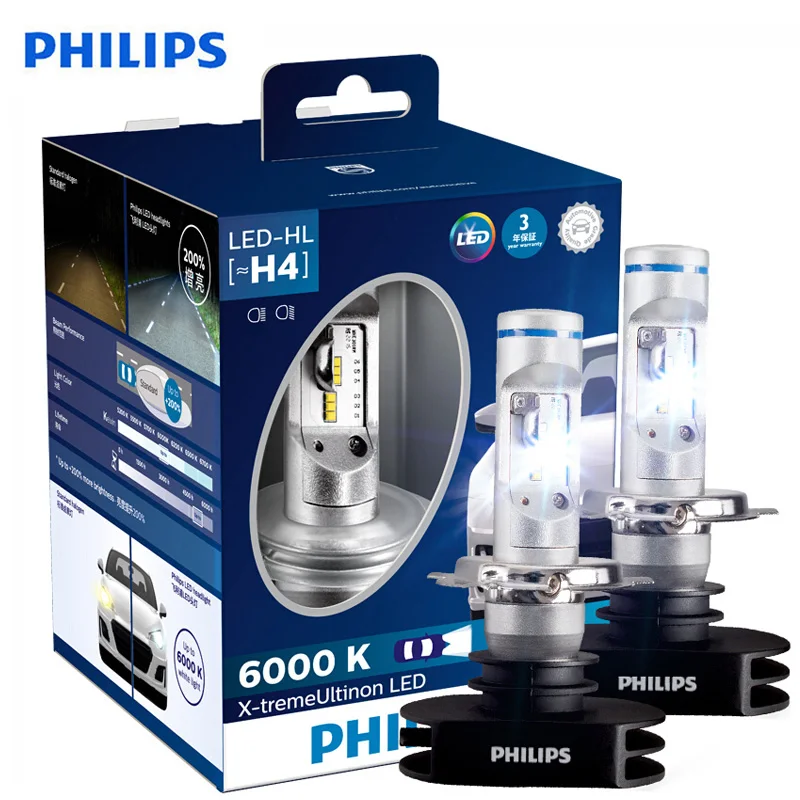 Philips X-treme Ultinon светодиодный H4 9003 HB2 6000K + 200% более ярсветодиодный ные Автомобильные