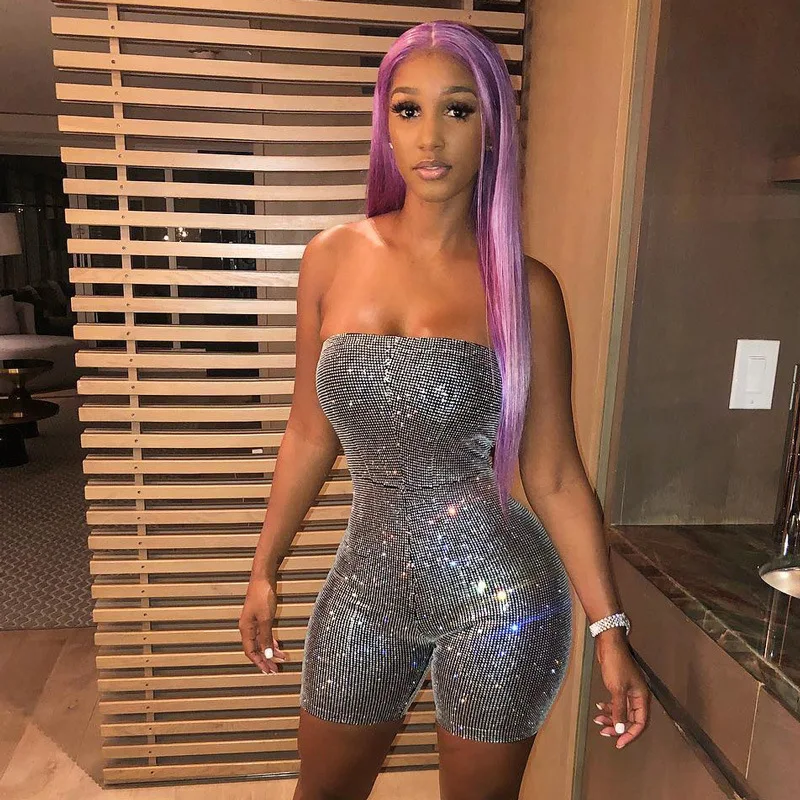 

2020 Glitter Cloth Jumpsuit Women Sexy Nightclub Style Word Shoulder Wrapped Chest Back Zipper Jumpsuit Women