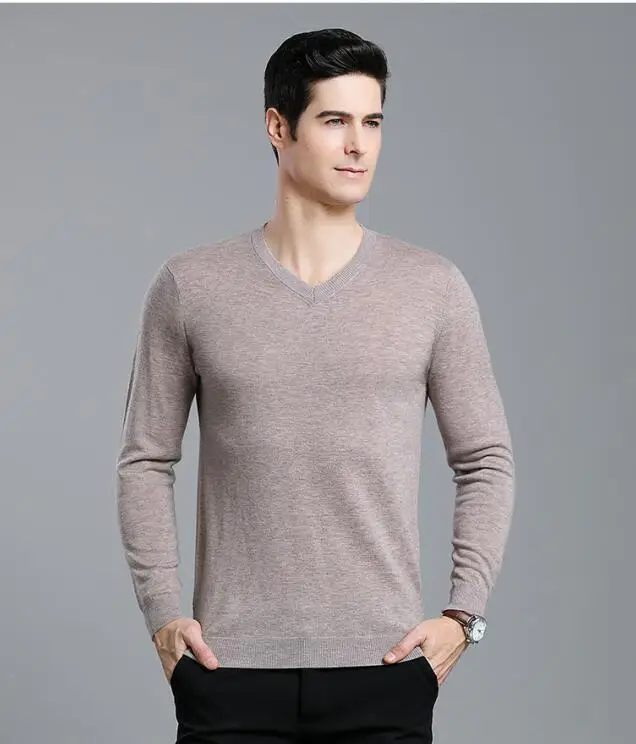 Sweater Men Casual V-Neck Pullover Men Autumn Slim Fit Long Sleeve Shirt Mens Sweaters Knitted Cashmere Wool