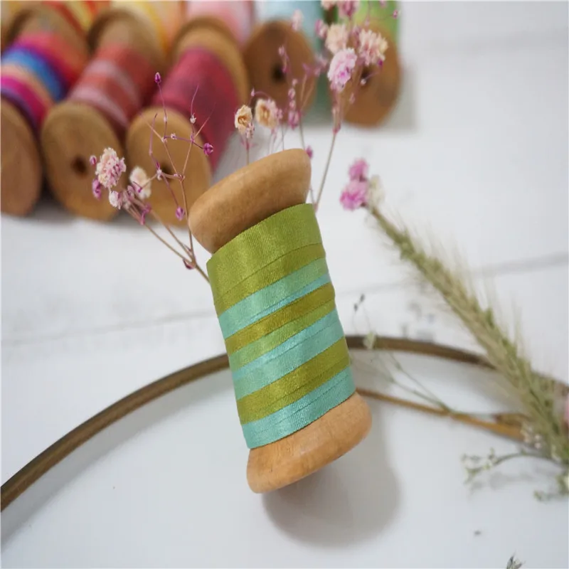 

7mmX10m/roll by woodenspool 100% pure silk embroidery ribbon thin taffeta high quality silk ribbon Anya Ribbon Handcraft