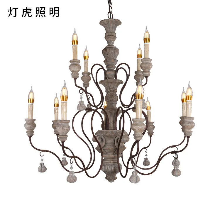 

American retro nostalgic wooden chandelier wooden old iron living room restaurant bar northern Europe table lamp
