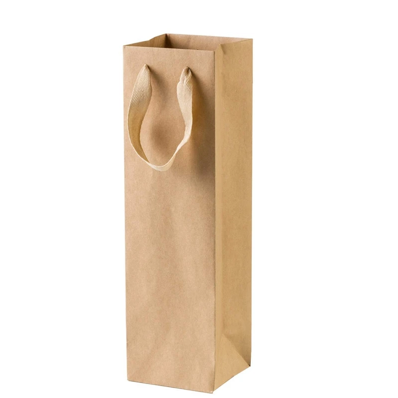 

New 12 Pack Solid Brown Kraft Paper Bags with Sturdy Rope - 4inch x 4inch x 13.8inch - Ideal for Wine,Gifts, Retails, Shopping,