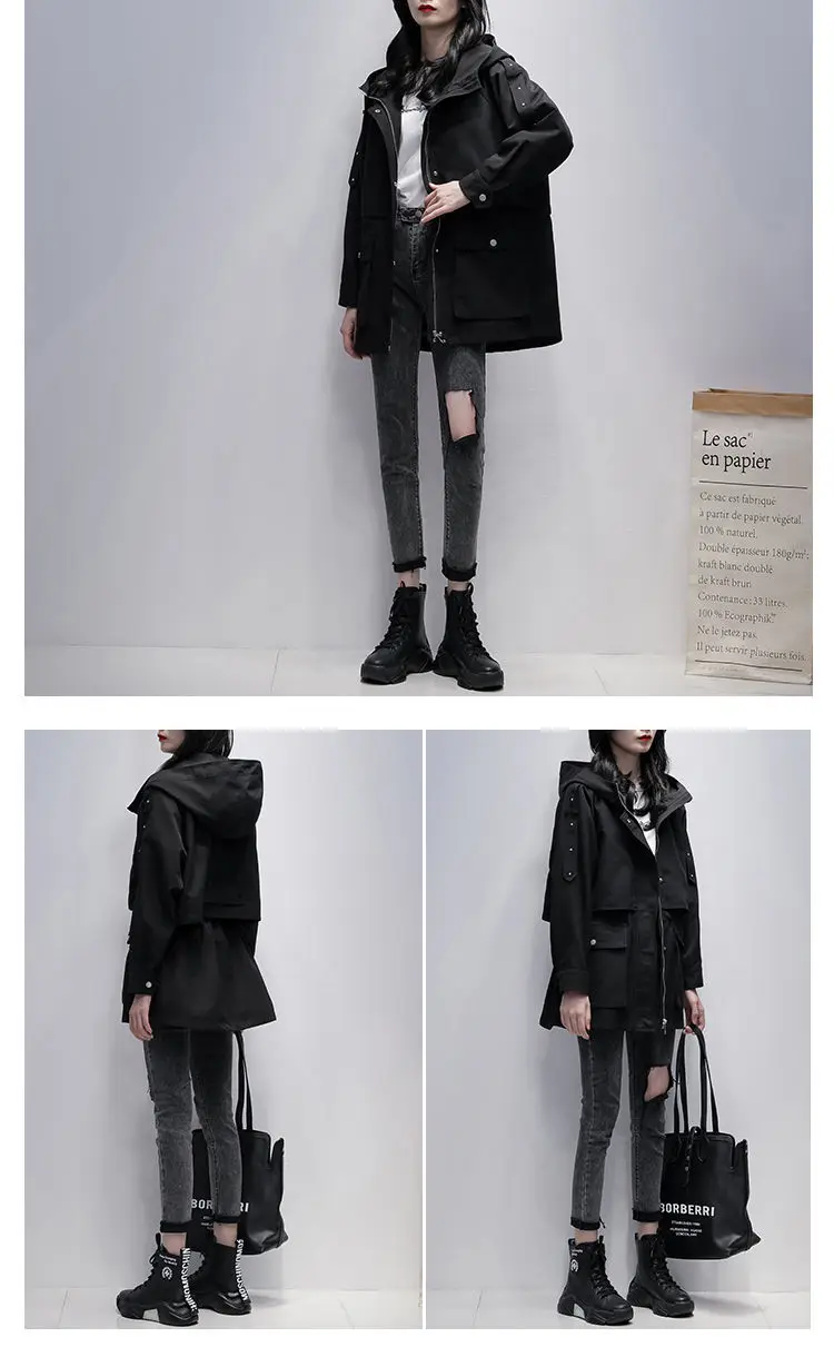 moda casaco longo mulher sólida trench coat coreano com capuz feminino blusão oversize casaco com zíper
