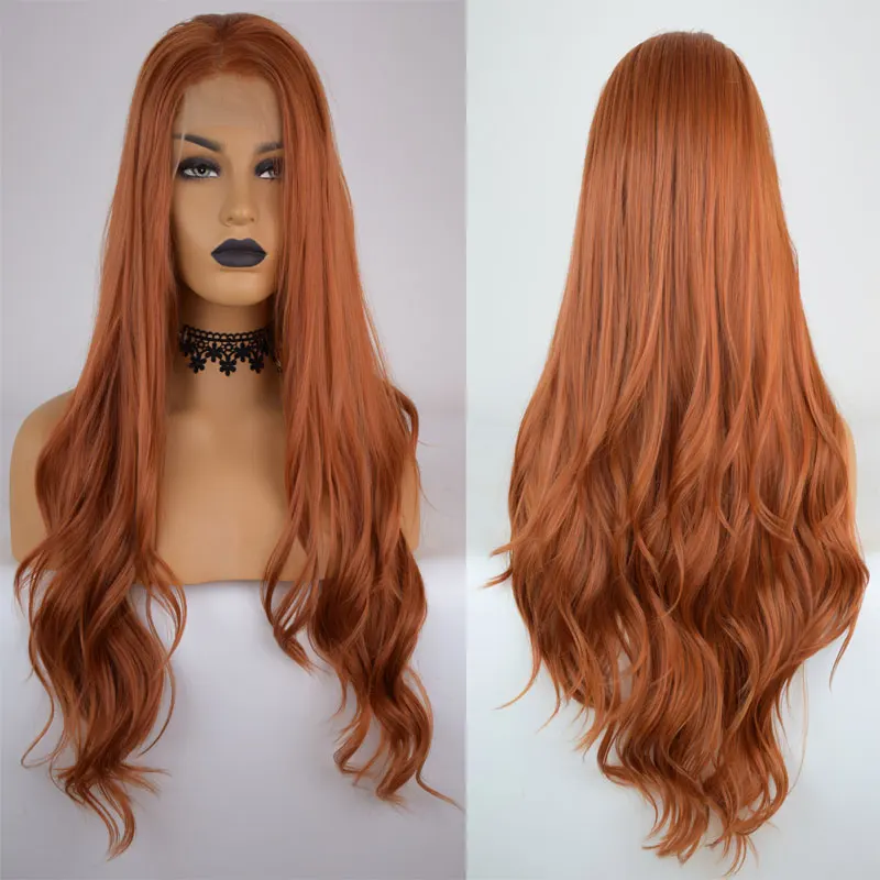 Bombshell Mix Orange Color Loose Wave 13*3 Inch Synthetic Lace Front Wig Heat Resistant Fiber Hair Natural Hairline For Women