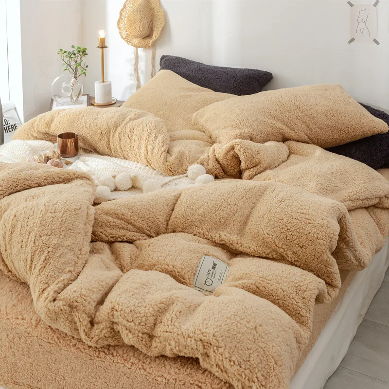 Solid Lamb Cashmere bedding set 2019 New thicken Flannel Fleece bed linens Velvet duvet cover set s