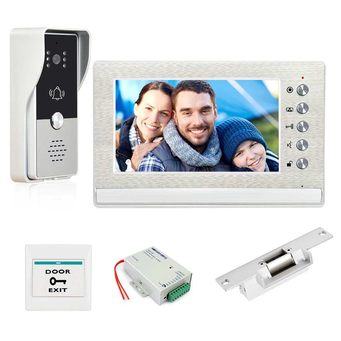 7 Inch Video Intercom Doorbell Kits for Home Security + Electric Lock+ Power Supply+ Door Exit + Video Door Phone System Unlock wireless gate intercom with camera Door Intercom Systems