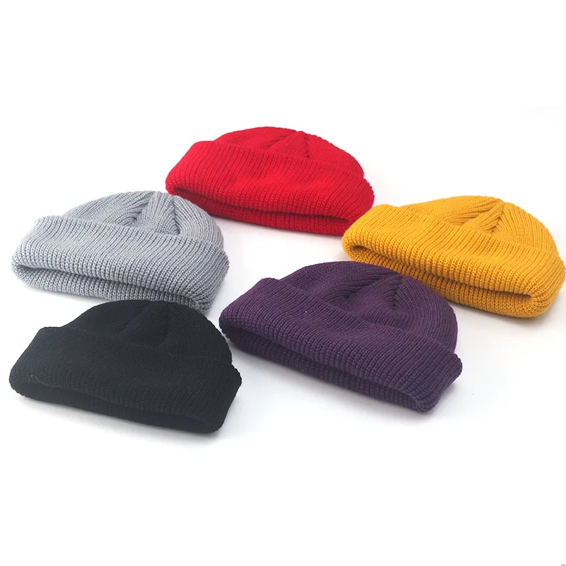 Новая женская зимняя ребристая вязаная шапка с манжетами короткая дыней