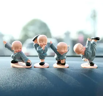 

4pcs Collection Chinese Resin Craft Buddhism Shami Small Monk Shaolin Kungfu Boy Exquisite Creative Car Decoration Statue