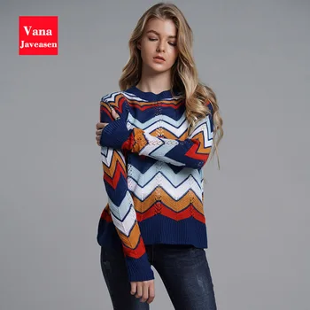

Vana Javeasen Striped Knitted Sweater Women Clothing Tops Pullover Women Sweater Knitwear pull femme Spring 2020
