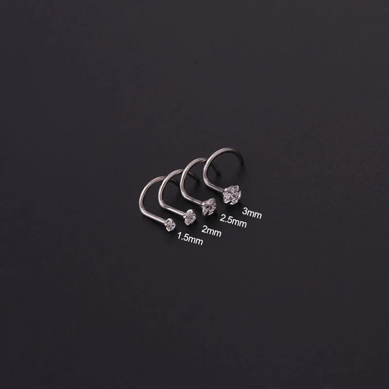 1Pcs 20G Titanium Steel Nose Stud Nose Rings 1.5-3mm Mini Zircon Nail L Shape Screws Nostril Piercing Jewelry piercing jewelry nose rings nose studs
