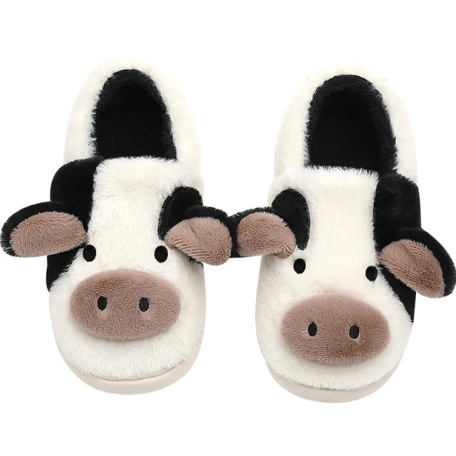 Cute Kawaii Cow Fuzzy Plush Slippers 