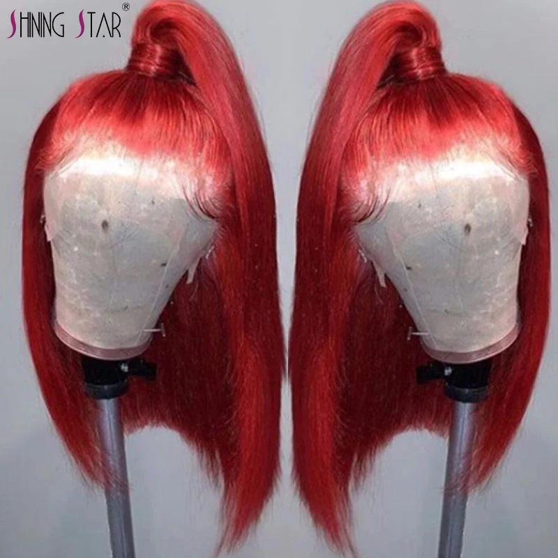 Перуанские человеческие волосы Боб Кружева передние парики цветные красные парики с прямыми волосами предварительно выщипанные волосы с