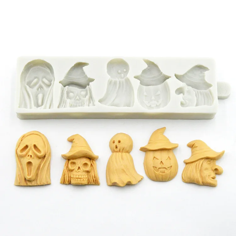 

Halloween Goblins Ghosts Silicone Fondant Cake Mold Pumpkin Demon Clown Chocolate Candy Sugar Craft Decorating Mould k432