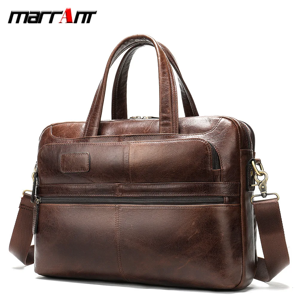 

Business Genuine Leather 14 Inch Computer Portable Briefcase Cross Style Tide Male Bag 8321