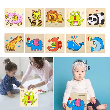 

Montessori Wooden 3D Cartoon Animal Jigsaw Puzzle Board Baby Learning Developing Toy Kids Educational Toys