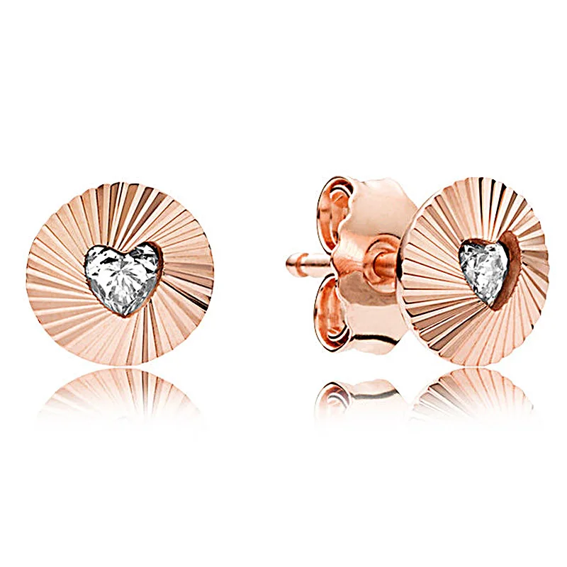 

Authentic 925 Sterling Silver Earring Rose Vintage Fans Round Earrings With Crystal For Women Wedding Gift Fine Diy Jewelry